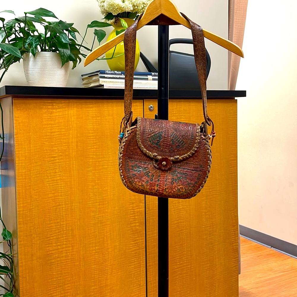 Vintage Char bag *with coin purse* hand-tooled hand-painted quality leather